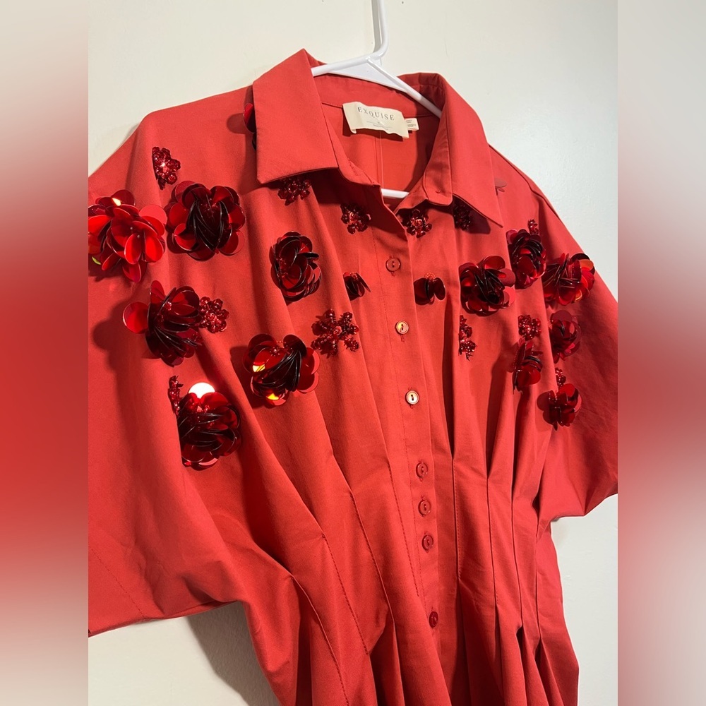 The Tobie Button-Front Pleated Shirt Dress by Exquise: Sequin Mini Edition - Picture 9 of 11